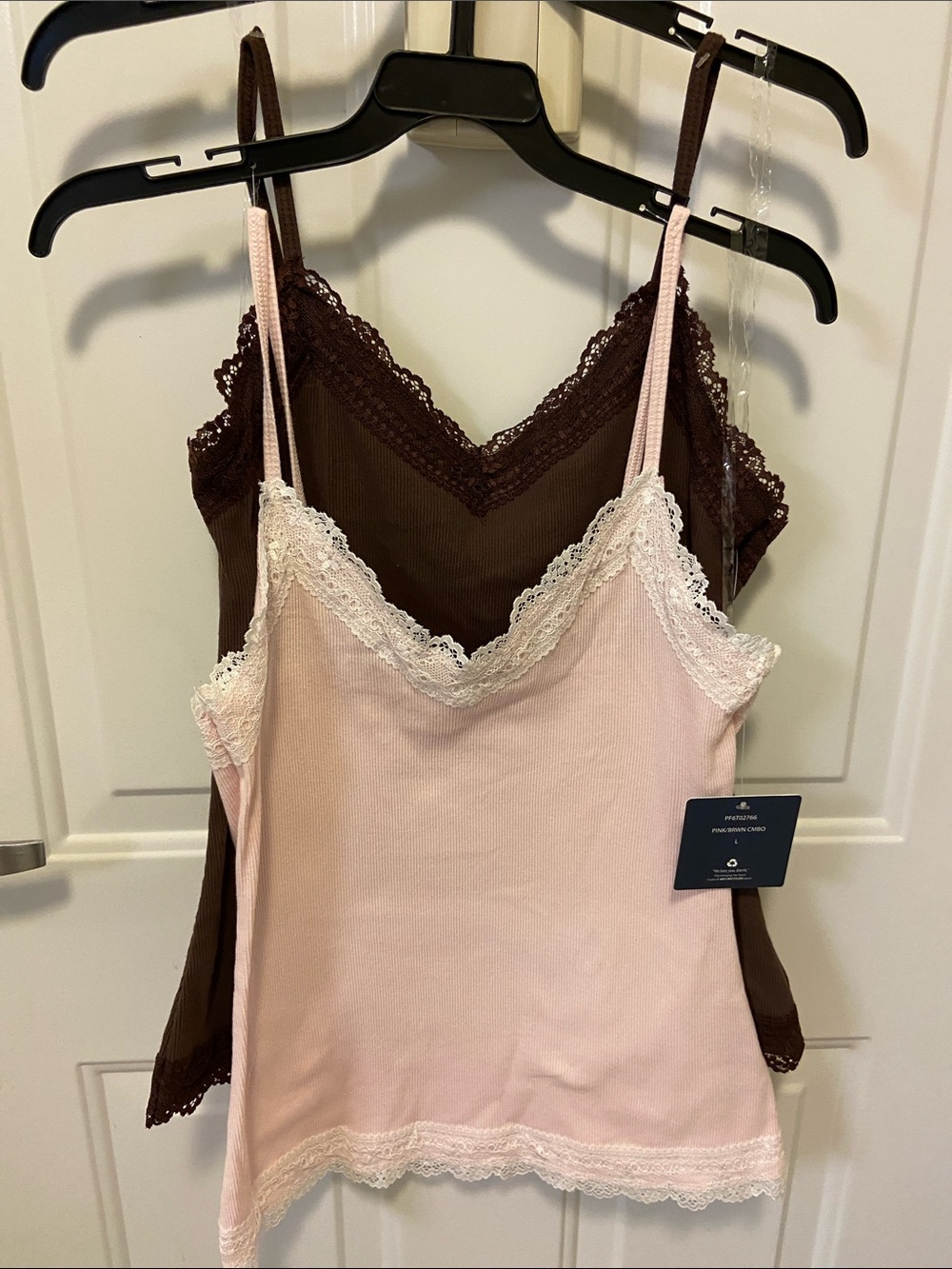 🩷Pink Rose Ribbed Lace Cami Duo in Light Pink & Chocolate🤎